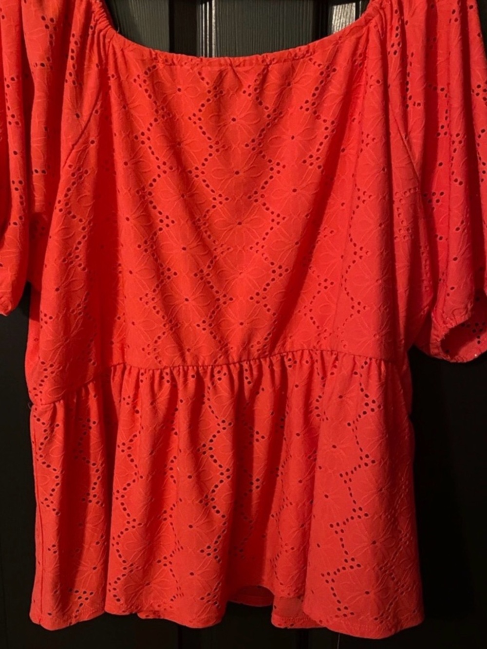 Red Eyelet Peplum Blouse